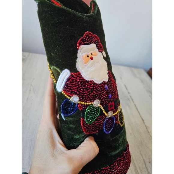 Santa's best mini tree skirt beaded lights red green velvet unique well made new - Picture 4 of 8